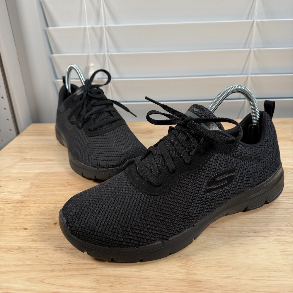 Skechers Flex Appeal 3 Athletic Sneakers Women's Black Mesh Lace-Up Trainers - 9